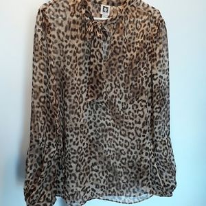 🌟Tan leopard print sheer blouse XL Anne Klein